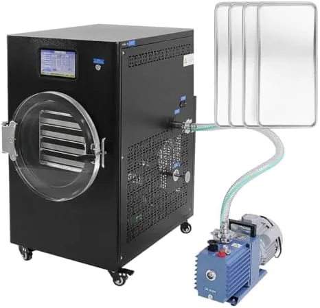 hnzxib benchtop freeze dryer 4 trays freeze drying machine food freeze dryer for fruits meat pet food with rotary vane vacuum pump for home hobbyist small business